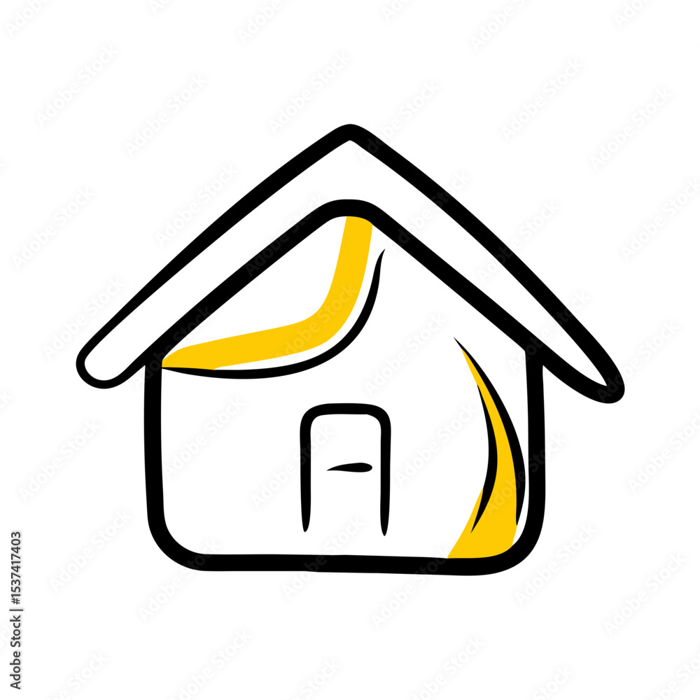 Poster hand draw simple home icon on transparent background for web and graphic design