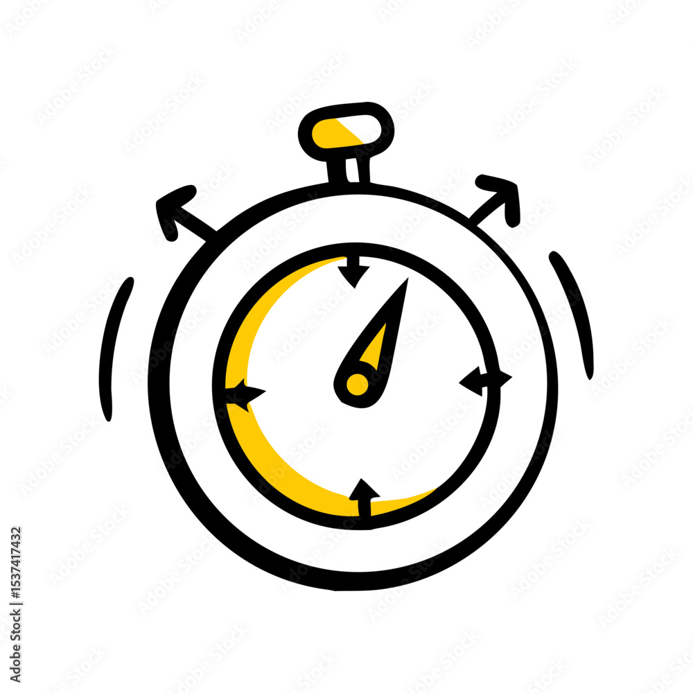 Poster hand draw stopwatch with arrows icon on transparent background for web and graphic design