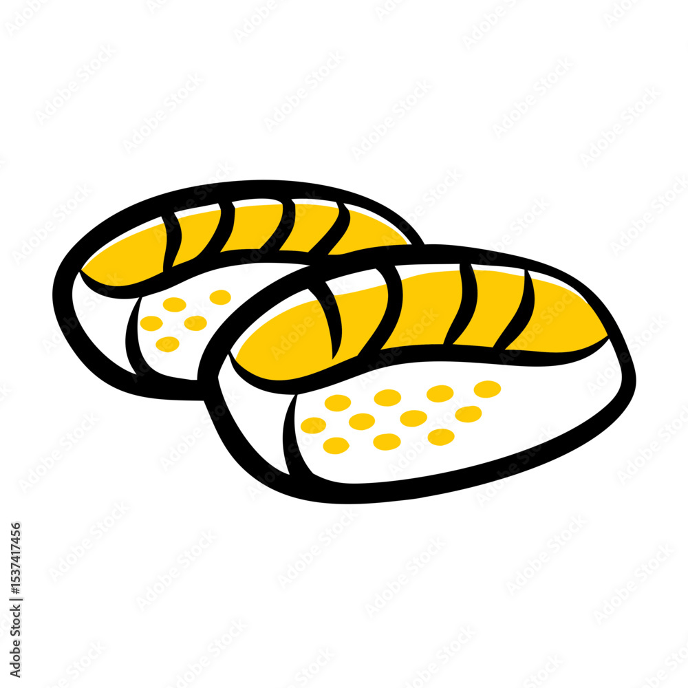 Poster hand draw sushi rolls icon on transparent background for web and graphic design