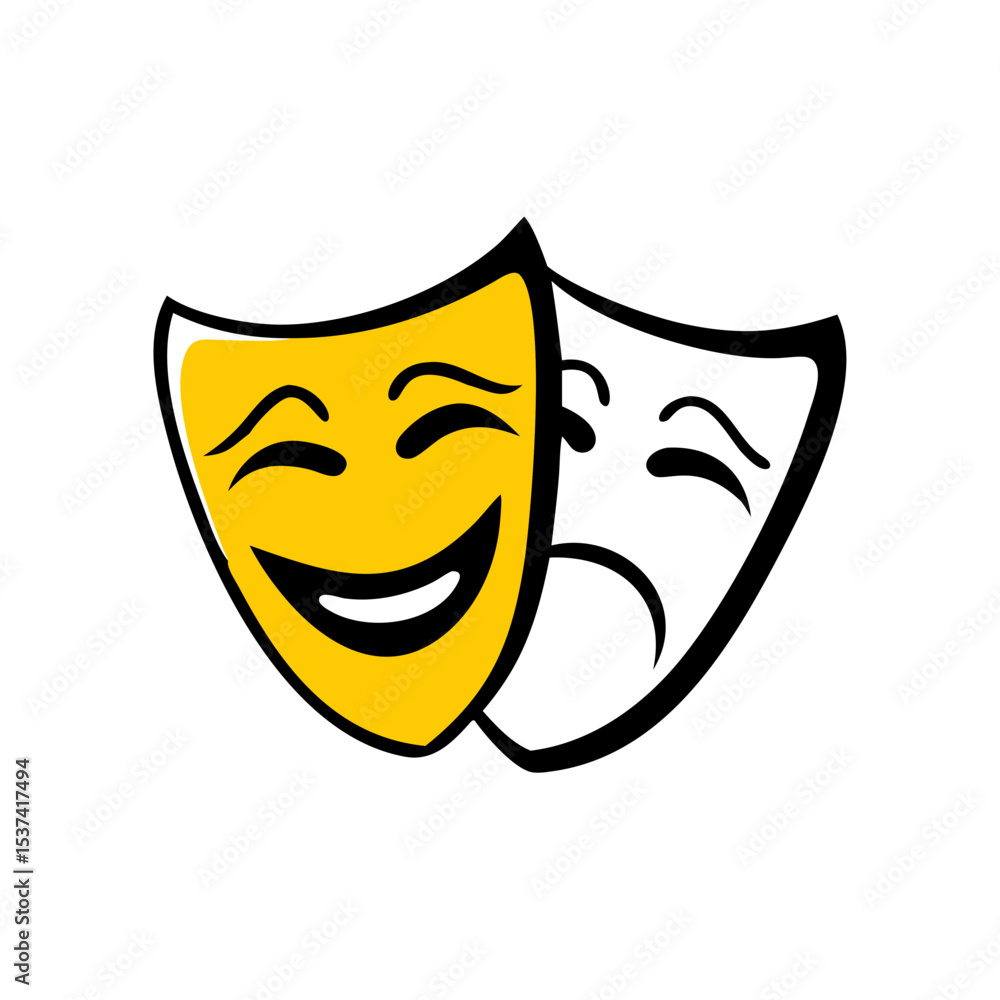 Poster hand draw theater masks icon on transparent background for web and graphic design
