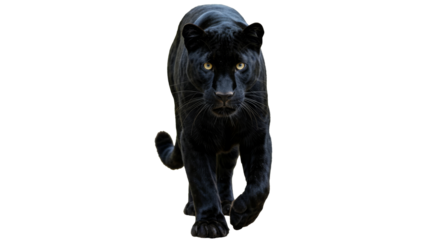 Front View Of Black Panther walking isolated on transparent background, PNG 