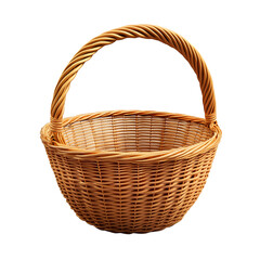 Empty wicker basket with handle isolated on transparent background