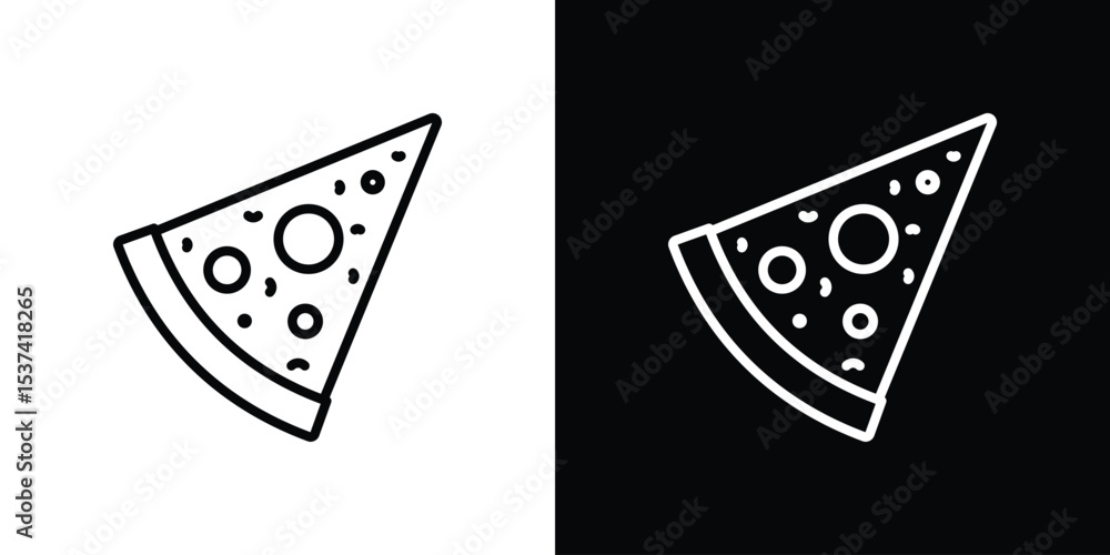 Poster pizza slice icon set in line.