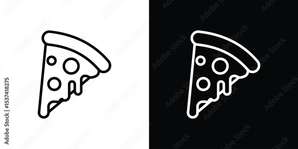 Poster pizza slice icon set in line.