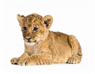Obraz premium Baby Lion. Lion Cub. Feline. Wildlife Animals. Zoo Animals. Isolated White Background.