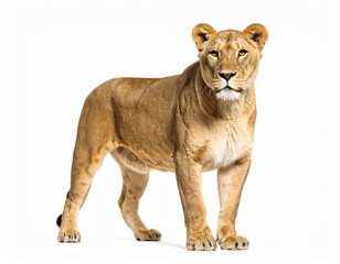 Obraz premium Lioness. Felines. Asia. Wildlife Animals. Zoo Animals. White Isolated Background.