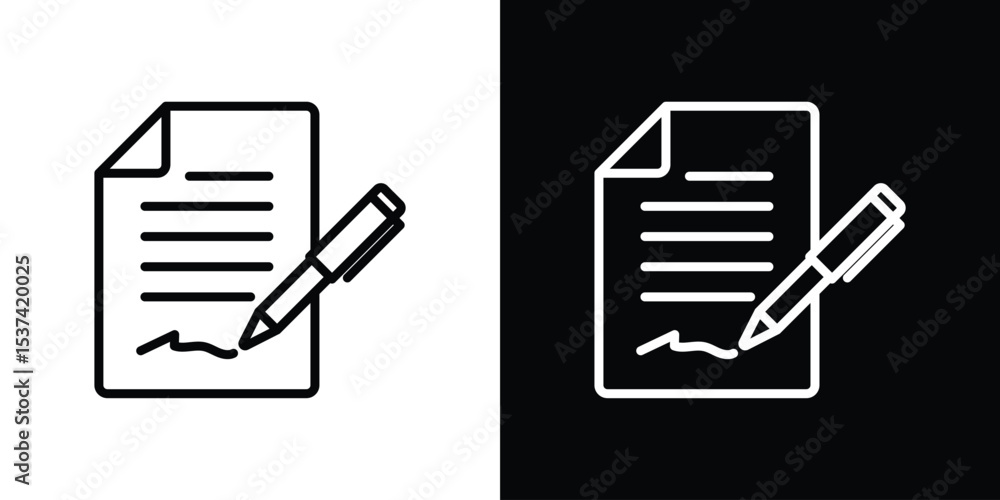 Poster document signed icon set in line.