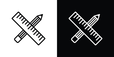 Pencil and ruler icon set in line.