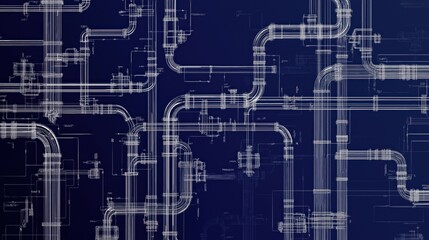 White piping on blue background for water, gas, and oil in clean line art illustration style.