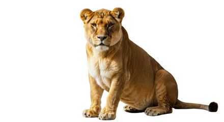 Obraz premium Lioness sit isolated on transparent background, Female Lion, Lioness PNG 