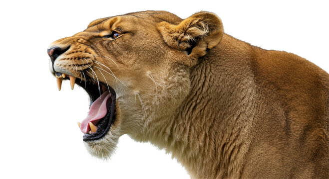 Lioness  Roaring isolated on transparent background, Close-up Of Lioness Head PNG 