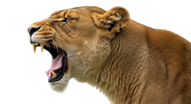 Lioness  Roaring isolated on transparent background, Close-up Of Lioness Head PNG 