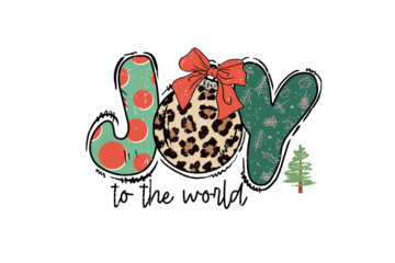 Joy to the world with leopard print ornament - Retro Christmas Typography Sublimation Design