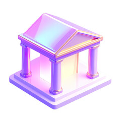 3D icon of a bank or institution building in ivory and transparent gold glass Isolated on transparent background