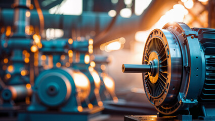 Intricate details of industrial machinery are highlighted with dynamic lighting and a shallow depth of field.