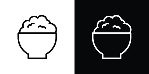 Bowl rice icon set in line.