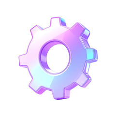 3D icon of a gear wheel in translucent silver and steel blue glass, precise cog shape Isolated on transparent background