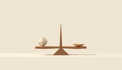 Minimalist Balance Scale with Geometric Shapes on Beige Background Still Life