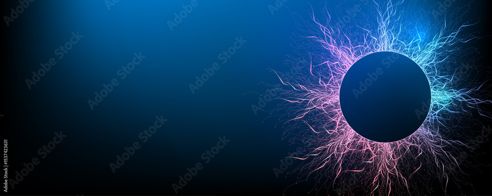 Fototapete Scientific illustration quantum computer technology. Plexus fiction effect. Deep learning artificial intelligence. Big data algorithms visualization. Quantum explosion background.