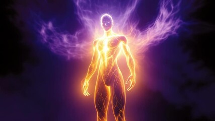 A captivating depiction of a human figure surrounded by swirling colors representing energy