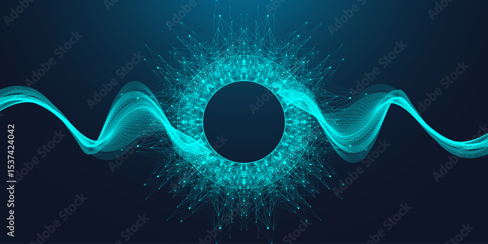 Leinwandbilder Scientific illustration quantum computer technology. Plexus fiction effect. Deep learning artificial intelligence. Big data algorithms visualization. Quantum explosion background.