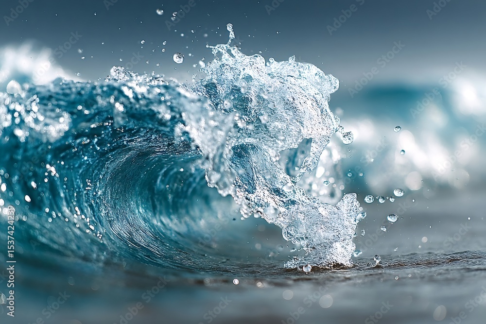 Aufkleber powerful ocean waves breaking and splashing water droplets create a dynamic and refreshing display o