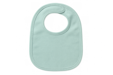 Light green baby bib hanging, protecting infant clothing during feeding time, transparent backdrop