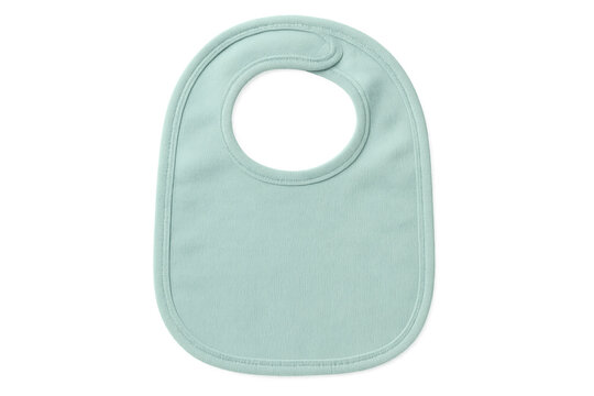 Light green baby bib hanging, protecting infant clothing during feeding time, transparent backdrop