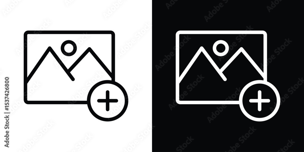 Poster add image icon set in line.