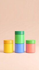 Colorful Cylinders Stacked on Pastel Background