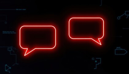 Futuristic Neon Chat Bubbles with Digital Circuitry Over Black Background