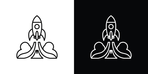 Rocket launch icon set in line.