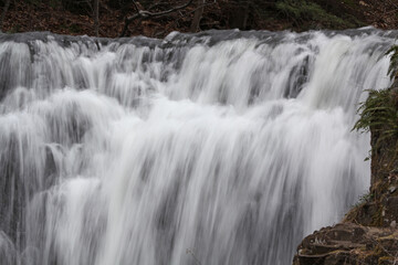 Tumbling cascade of Wadsworth Falls in Middlefield, Connecticut in springtime.
