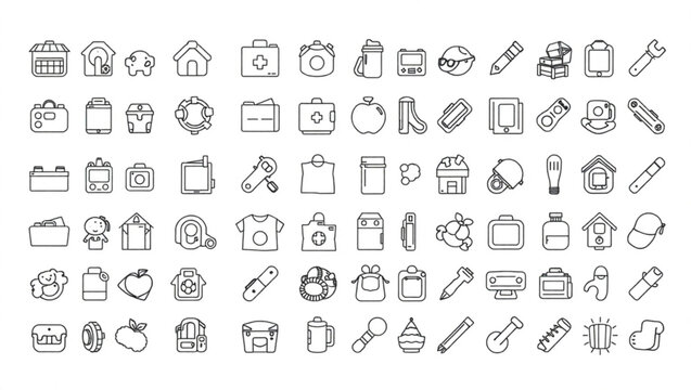 Collection of various outline icons including home, food, tools, and personal care items in a grid created with generated ai