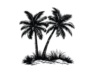 Black and White Palm Tree Illustration for Summer Vacation