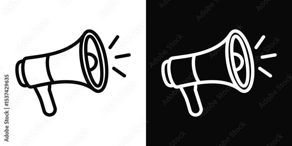 Poster megaphone icon set in line.