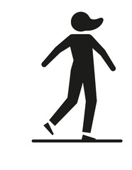 Fototapeta premium Minimalistic black silhouette of a walking woman on a white background with copy space