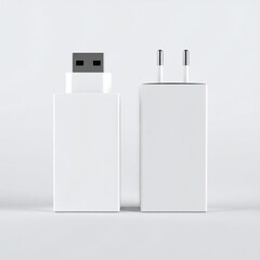 White USB Drive and Wall Charger Mockup