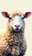 Fototapeta premium Intricate single-line sheep portrait; curly fleece, prominent ears , fluffy, minimalist art