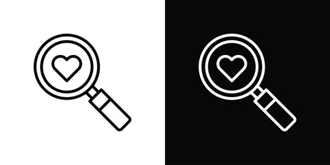 Search heart icon set in line.