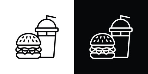 Hamburger soda icon set in line.