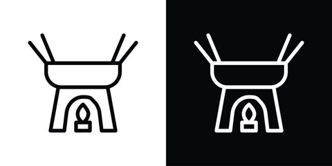 Fondue pot icon set in line.