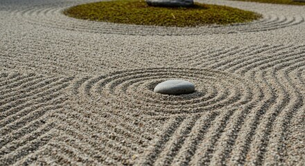Obraz premium Zen garden with raked sand and rocks for relaxation