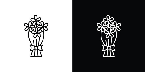 Flower bouquet icon set in line.
