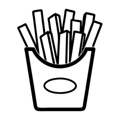 Container of French fries in minimalist style on white background  