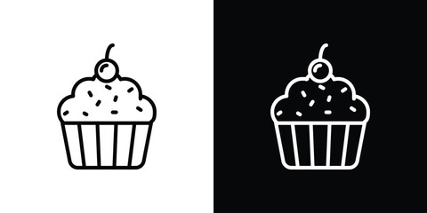 Cupcake icon set in line.