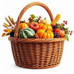 Autumn Harvest Basket with Pumpkins and Berries
