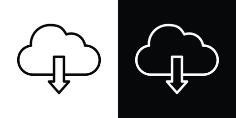 Cloud download icon set in line.