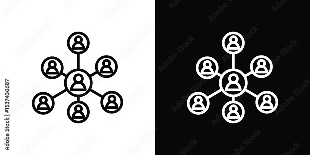Poster chart network icon set in line.