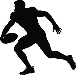 Silhouette of a football player running with the ball on the field